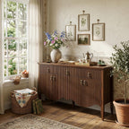 FUSUNBAO 57" Fluted Sideboard Buffet,Retro Storage Cabinet, Walnut | 3 Drawers and 4 Doors, Vintage Fluted with Scalloped Base, Organic Modern Accent Cabinet, For Dining Room
