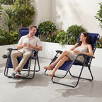 JEAREY Zero Gravity Lounge Chairs Set of 2, Adjustable Steel Mesh Recliners with Pillows and Cup Holder Trays for Patio, Garden, Beach, Navy Blue