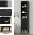 70" H Tall Storage Cabinet, Fluted Freestanding Floor Organizer for Bathroom, Kitchen Pantry, Utility Room, w/Drawer & Adjustable Shelves, Modern Accent in Black