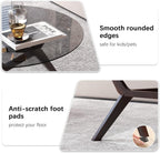 Glass Coffee Table - Round Coffee Table with Clear Tempered Glass Top, Modern Low Minimalist Center Table, Sturdy Solid Wood Coffee Table for Living Room Home Office, Walnut