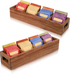 Acacia Wood Tea Bag Organizer with 4 Slots – Tea Bag Holder and Tea Organizer, Sugar Packet Storage for Countertops, Set of two
