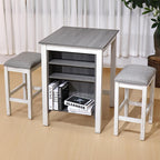 3-Piece Wooden Dining Table Set, Kitchen Island with Seating for 2, Kitchen Bar Table with Stools, Counter Height Dining Table Set, Rustic Gray Antique White, Farmhouse Style