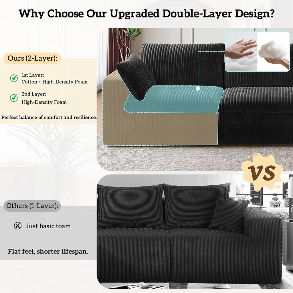 157.6" Cloud Couch Oversized Modular Sectional Sofa, Boneless U-Shaped 8 Seater Deep Seat Couch with Ottoman, Soft Corduroy Upholstery, DIY Combination for Living Room, No Assembly Required, Black