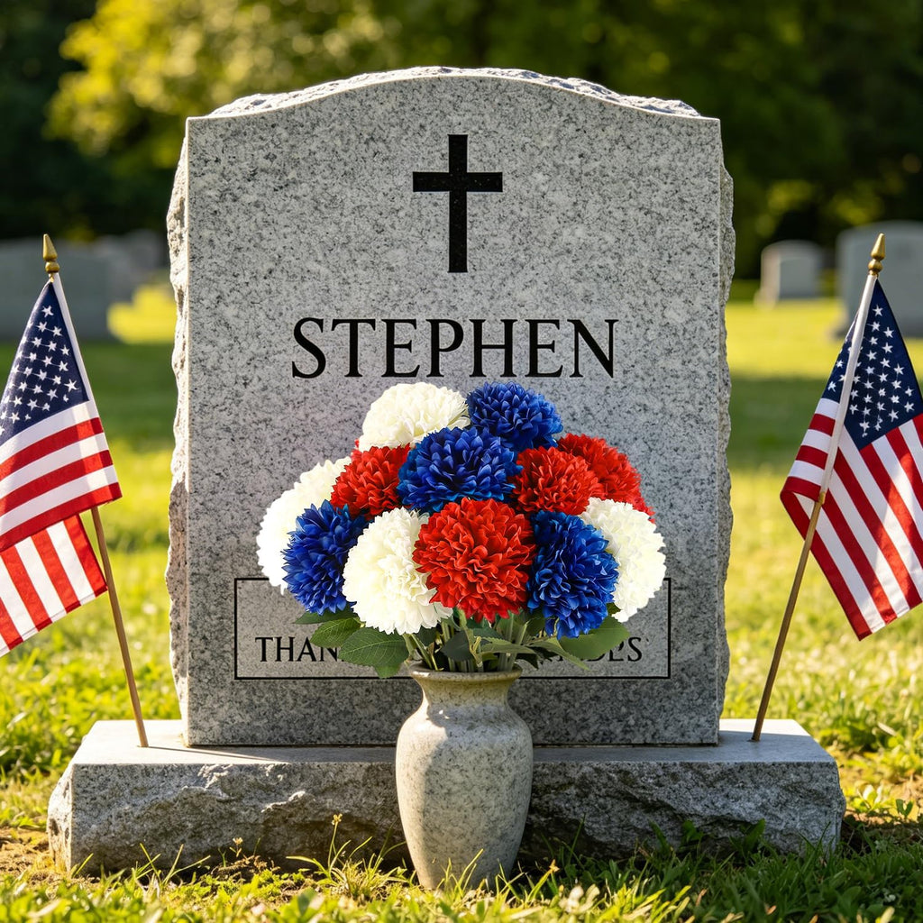 Yunfan 4th of July Decorations Patriotic Decor 12Pcs Artificial Flowers Red White and Blue for Independence Memorial Veterans Labor Fourth of July Home Party Centerpiece Vase