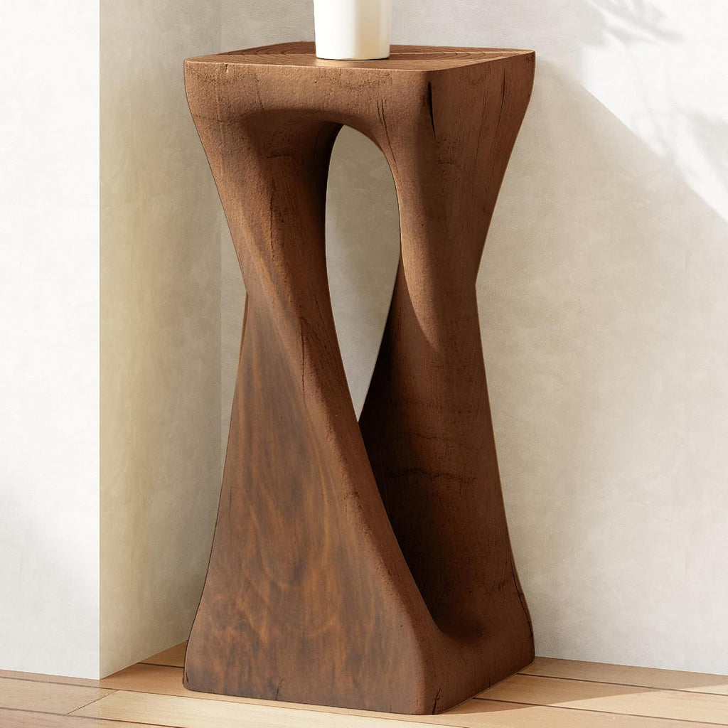 Merax Twist Shape MGO Accent Side Table, Unique Modern End Table with Wide Pedestal & Tabletop, Small Drink Tables for Living Room, Bedroom Night Stand Bedside Table, No Assembly Required, Brown