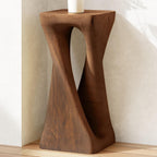 Merax Twist Shape MGO Accent Side Table, Unique Modern End Table with Wide Pedestal & Tabletop, Small Drink Tables for Living Room, Bedroom Night Stand Bedside Table, No Assembly Required, Brown