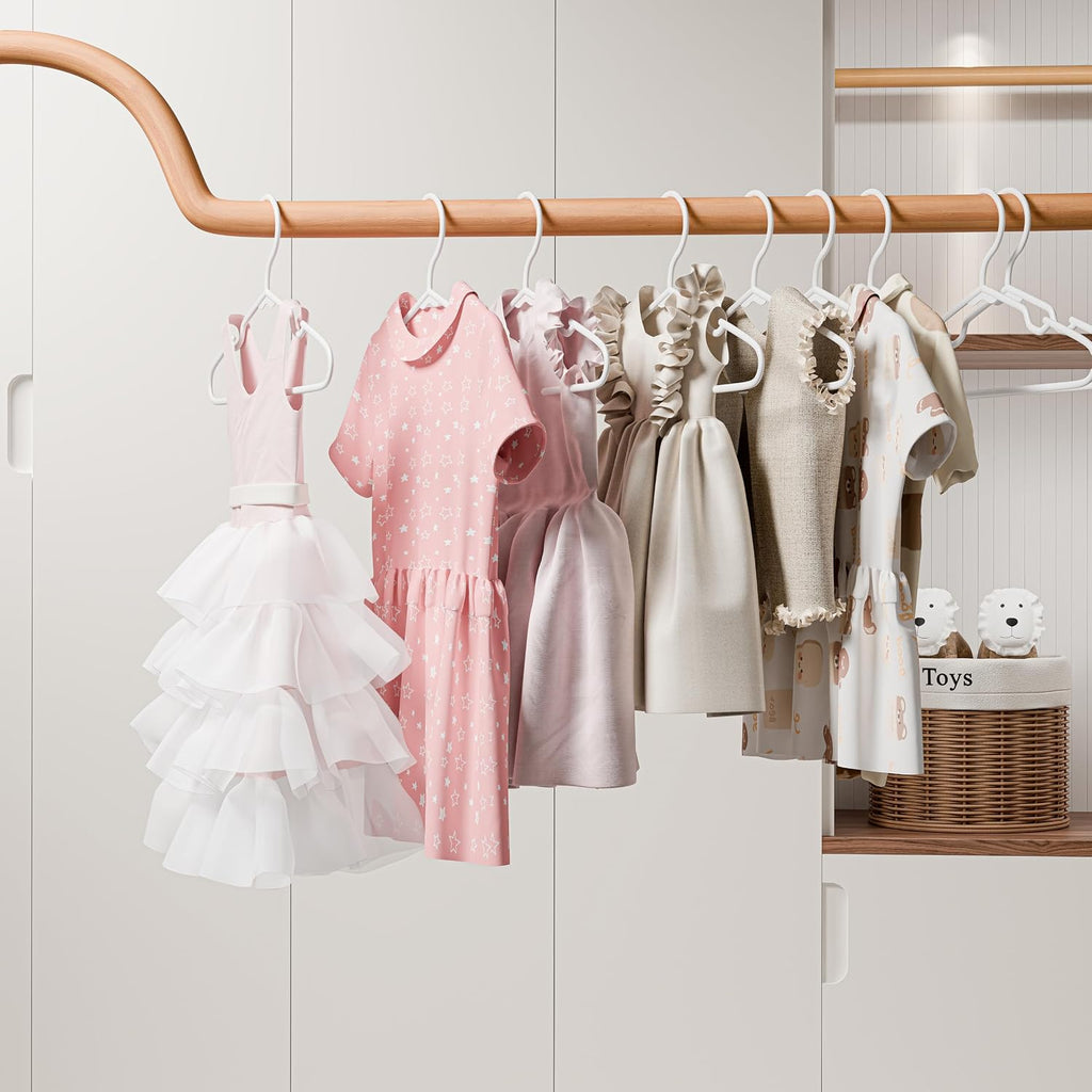 VTRIN Baby Hangers 100-Pack,Plastic Infant and Toddler Hangers for Clothes, Non-Slip Kids Clothes Hangers for Shirts, Dresses, Pajamas and Heavy Coats, White
