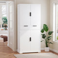 72" Fluted Kitchen Pantry Cabinet with 3 Pull Out Cabinet Organizers, 6 Door Shelves & 1 Drawer, Large Farmhouse Freestanding Cupboard for Kitchen, Dining Room, Living Room (White)