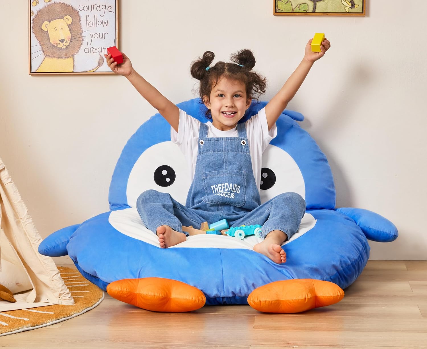 Hobestluk Bean Bag Chair Floor Bean Bag for Kids Playroom Living Room Blue | Large Animal bean bag chair Floor Cushion Washable Cover Living Room Bedroom Playroom Penguin Large Reading Gaming Chair