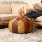 Thgonwid Unstuffed Moroccan Faux Leather Pouf Ottoman Cover with Storage - Boho Chic Multi-Use Footrest for Living Room, Bedroom, Patio - Round Ethnic Floor Cushion & Decorative Accent, Tricolor
