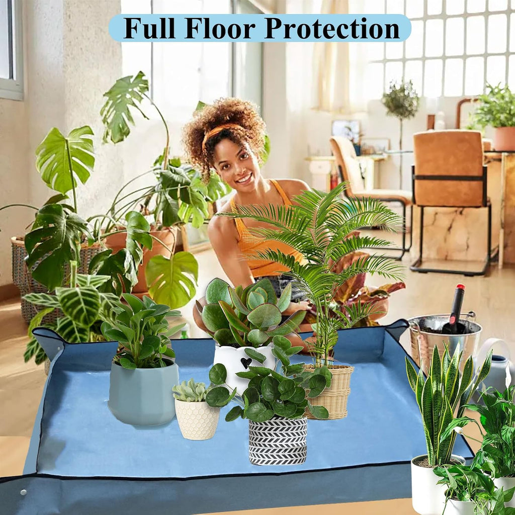 59" x 39" Extra Large Plant Repotting Mat, Foldable Gardening Mat for Indoor, Transplanting Houseplants, Pot Out, Mix Soil and Mess Control, Gardening Gifts for Women Men Plant Lover(Blue)