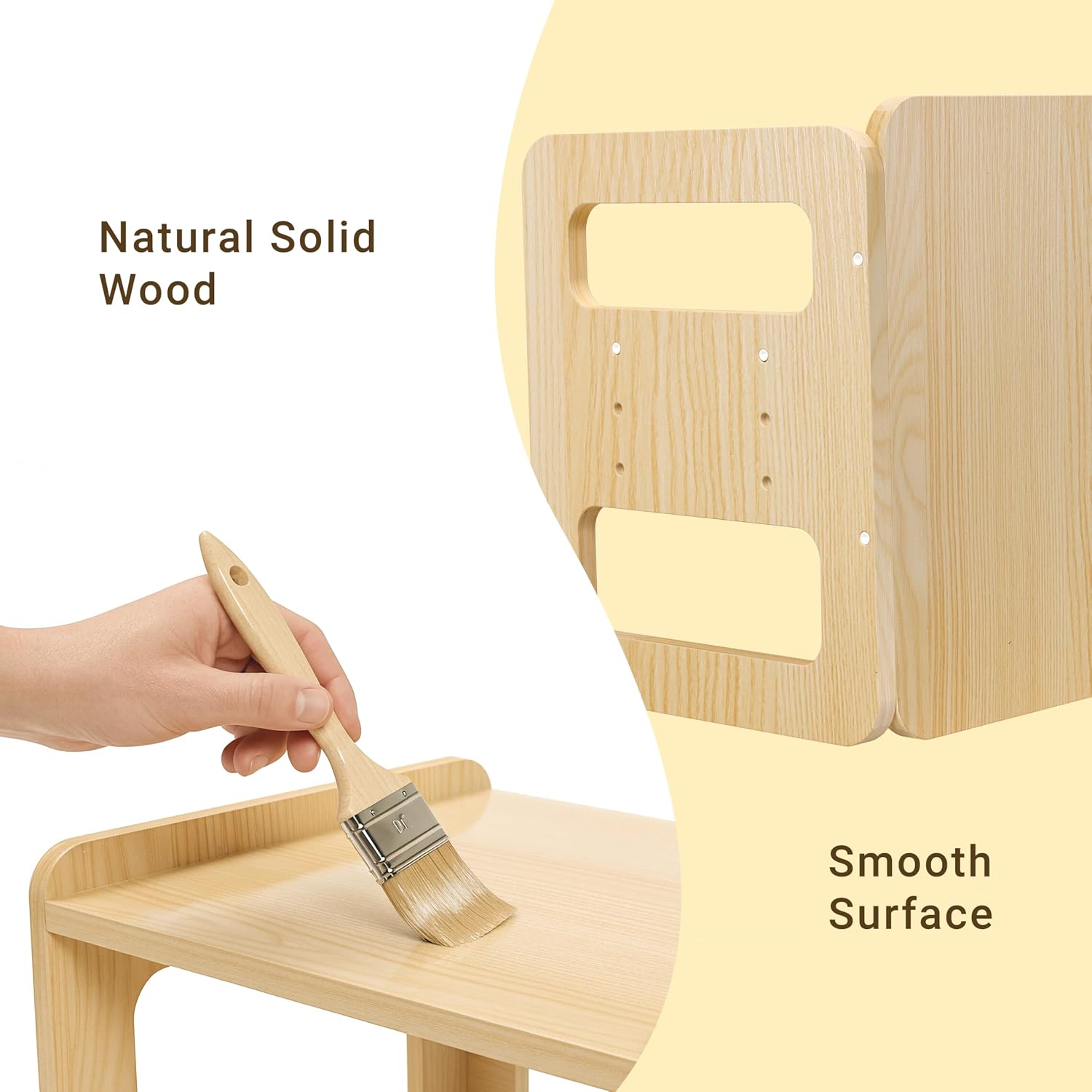 Tilhumt Montessori Weaning Table and Chair Set - 3 Adjustable Height Kids Activity Table with Fence Wood Toddler Table and Chair Set for 1-3 Age Kids for Read, Playing, Eating, Step Stool