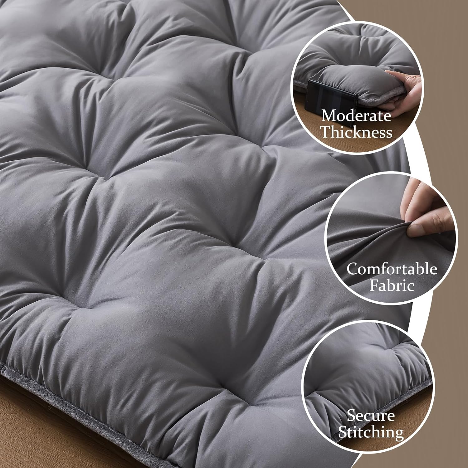 SHOUREN Japanese Futon Mattress Floor Mattress 3" Tatami Mat,Shredded Memory Foam Foldable Roll Up and Portable Sleeping Pad Suitable for Camping,Guest Room,Grey 39"X80" Twin Size