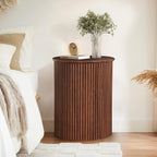 AVZEAR Small Round Side Table Fluted Night Stand Set of 2, 17.7" Mid Century Modern End Table, Circle Bedside Tables Wood Nightstands for Small Spaces, Living Room, Bedroom (Rustic Walnut)