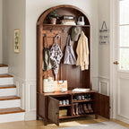 Hall Tree with Bench and Shoe Storage, Entryway Storage Bench with Coat Rack, 78.74" Coat Rack with 7 Hooks and Adjustable Shelves, Farmhouse Style Furniture Organizer for Hallway (Walnut, 78.74"H)