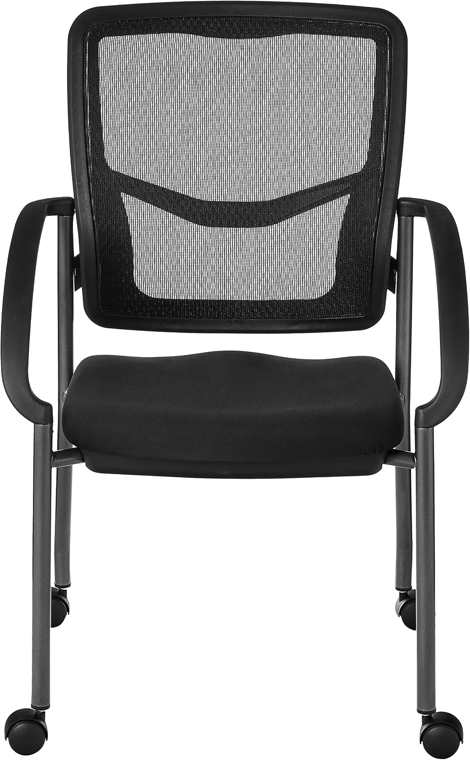 Office Star ProGrid Deluxe Stackable Visitor's Chair with Breathable Back and Padded Lumbar Support Seat, with Rolling Casters, Coal FreeFlex