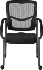 Office Star ProGrid Deluxe Stackable Visitor's Chair with Breathable Back and Padded Lumbar Support Seat, with Rolling Casters, Coal FreeFlex