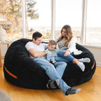 Big Joe Fuf 8Ft Giant Foam Bean Bag Chair, Oversized Couch with Removable Cover for Kids, Teens, Adults, Black Licorice Corded Plush, 8 Foot
