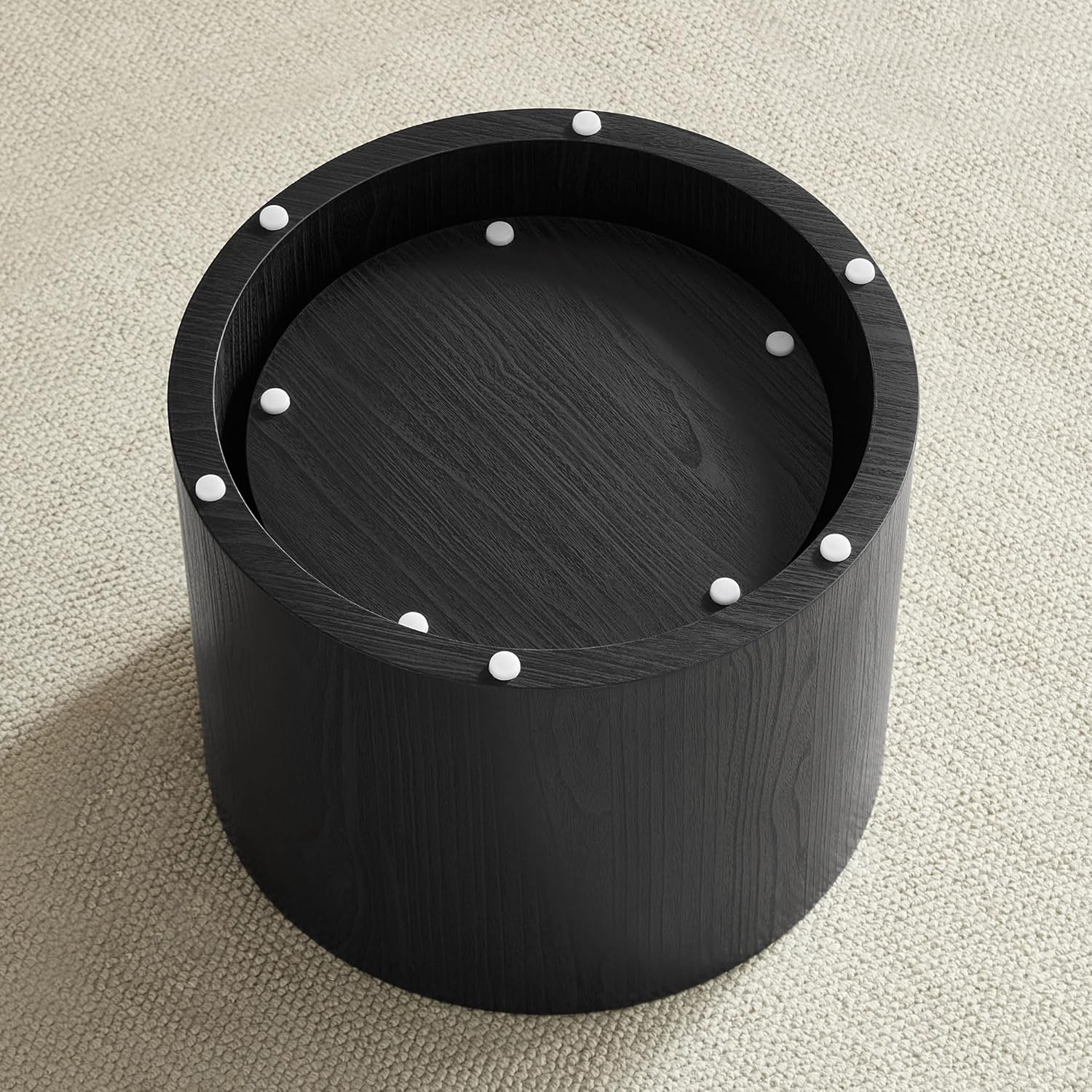 Nesting Coffee Table Set of 2, Modern Round Small Side Table Circle Accent End Table Drum Wood Center Table for Living Room Apartment Bedroom Office, No Assembly, Black