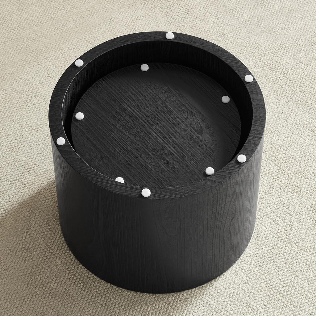 Nesting Coffee Table Set of 2, Modern Round Small Side Table Circle Accent End Table Drum Wood Center Table for Living Room Apartment Bedroom Office, No Assembly, Black