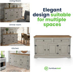Furniture Dash Rustic Gray Console Cabinet – Solid Wood Buffet with 3 Drawers & Doors, 52" Wide Storage Unit for Dining Room, Bar, or Kitchen Decor