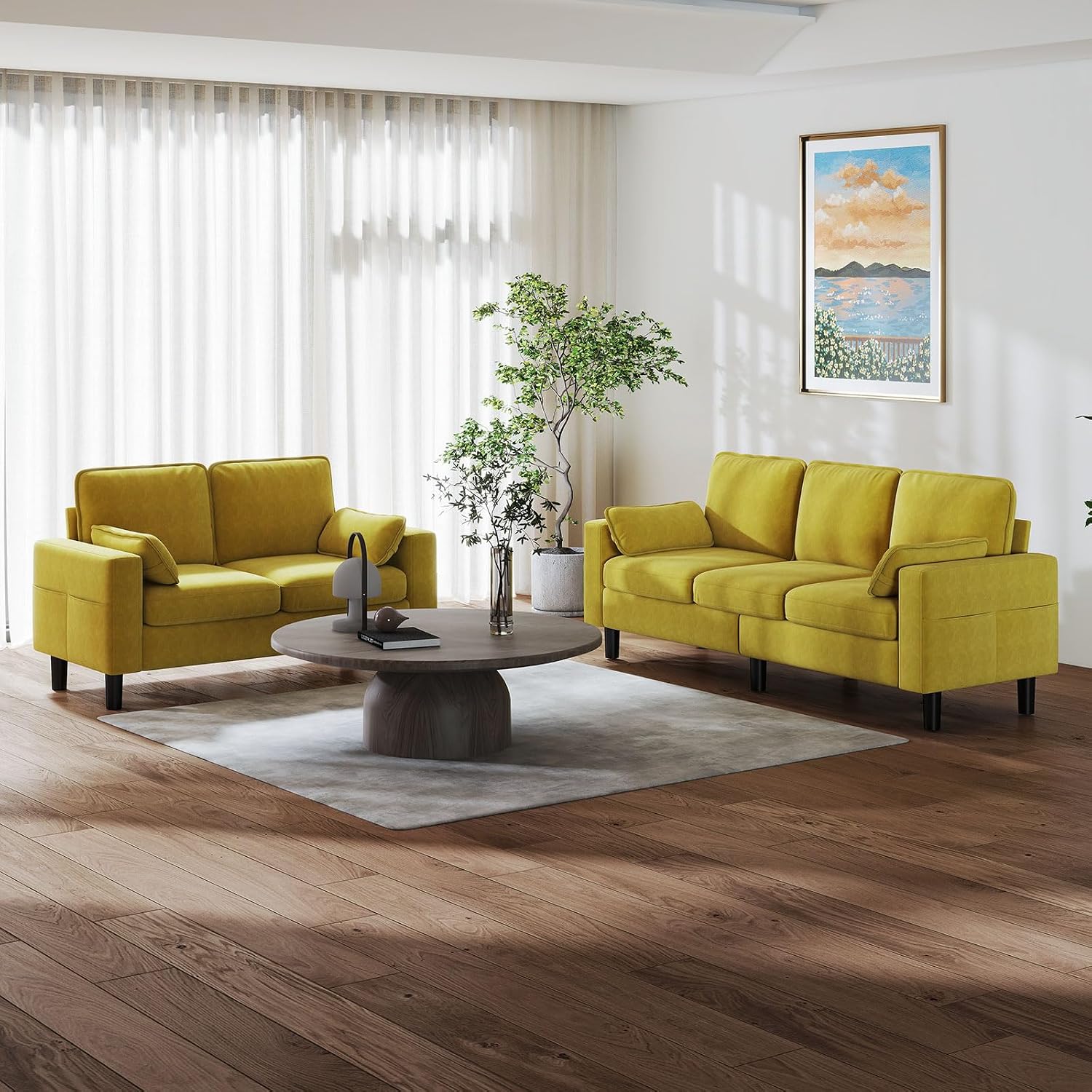 Kinfant 5-Seat Waiting Room Chair- Office Guest Reception Chairs Waiting Furniture Bench with Armrest Modern Upholstered Reception Seating for Salon, Bedroom & Studio, Yellow