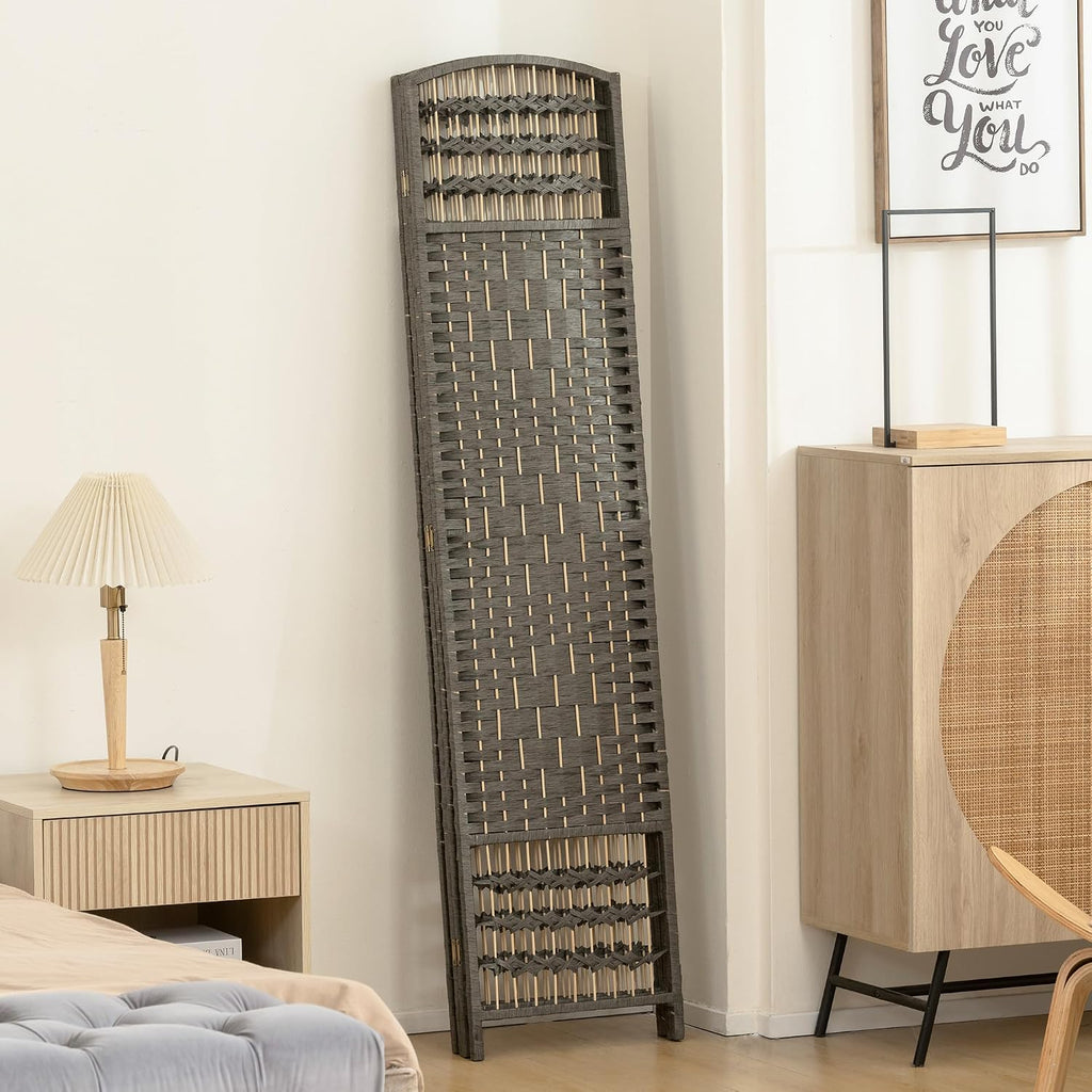 HOMCOM 4 Panel Room Divider, Folding Privacy Screen, 5.6' Room Separator, Wave Fiber Freestanding Partition Wall Divider, Dark Gray