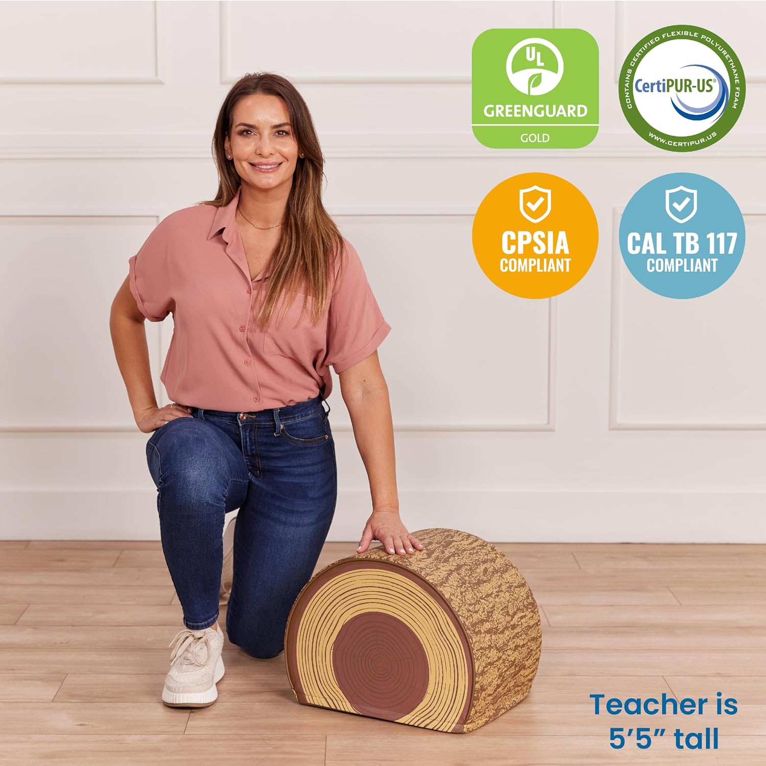 ECR4Kids SoftZone Tree Log Quarter Seat, 12in, Kids Bench, Chocolate