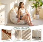 HIGOGOGO Papasan Chair Cushion with Corduroy Cover (Without Chair), 48 x 48 Inch Supportive Cushion, Overstuffed Chair Cushion,Beige
