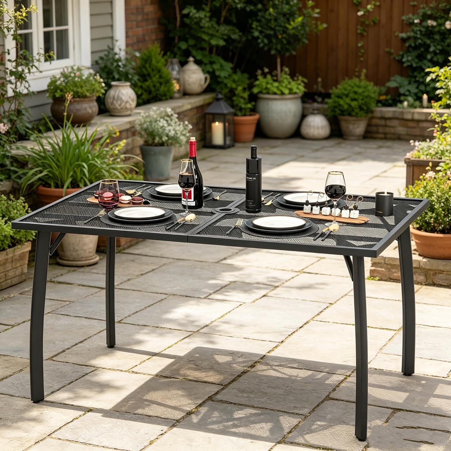 AECOJOY Outdoor Patio Dinning Table for 6, 51"x31" Rectangular Metal Steel Patio Outdoors Tables with 1.73" Umbrella Hole All Weather-Resistant for Lawn Backyard Garden, Porch Dark Grey