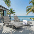 Wicker Outdoor Chaise Lounge Chairs Set of 2, Patio Rattan Reclining Chairs with Pull-Out Side Table, 4-Level Adjustable Backrest, Waterproof Tanning Chairs for Poolside, Beach & Backyard Use, Gray