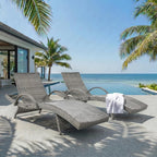 Wicker Outdoor Chaise Lounge Chairs Set of 2, Patio Rattan Reclining Chairs with Pull-Out Side Table, 4-Level Adjustable Backrest, Waterproof Tanning Chairs for Poolside, Beach & Backyard Use, Gray