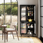 70.5”H Pantry Cabinet, 5-Tier Food Pantry with 4 Transparent Doors & Adjustable Shelves & Metal Legs, Tall Storage Cabinet for Kitchen, Living Room, Dining Room, Home Office, Bathroom (Black)