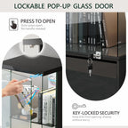 Lvifur Lockable Curio Display Cabinet with Glass Door,65" Lighted Curio Cabinet with 3 Color Lights for Collectibles,3-Tier Glass Display Case with Human Body Sensor for Living Room,Black