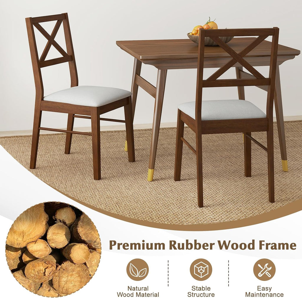 COSTWAY Wood Dining Chairs Set of 4, Upholstered Farmhouse Modern Dining Room Chairs with Backrest and 400LBS Capacity for Kitchen (Brown)
