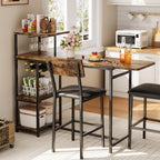 Garvee Dining Table Set for 2, 3-Piece Expandable Bar Table and Chairs Set, with Storage Shelves and Wine Rack, Small Kitchen Dining Set for Living Room, Apartment