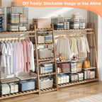 5-Tier Large Stackable Closet Organizer and Storage Basket, Sturdy Closet Shelf Organizer with Wood Top, Stackable Storage Bins Cubes for Clothes with Adjustable Shelf for Wardrobe Organization