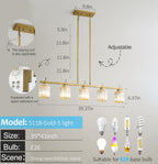 Modern Dining Room Light Fixture Over Table, Crystal Pendant Lights Kitchen Island, Chandeliers for Dining Room Kitchen Light Fixtures (E26) 5-Light Gold