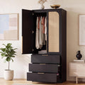 Garvee 70" Wardrobe Armoire Wooden Closet with 2 Doors and 3 Drawers, Black