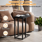 VECELO Universal C-Shaped Side Table, Multi-Functional Snack & TV Tray for Living Room, Bedroom, Black (2 Set)