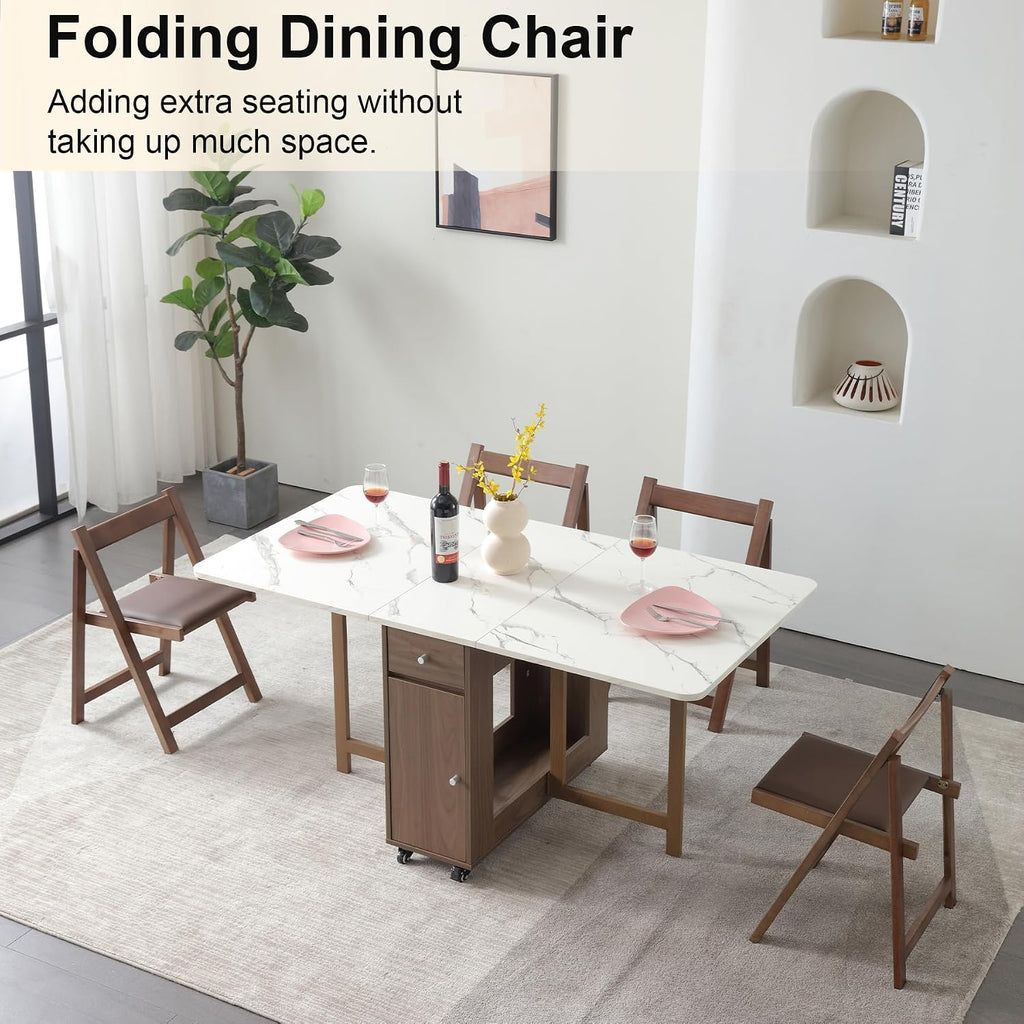 Folding Dining Chairs with Cushion, Padded Folding Chairs Lightweight, Modern Folding Patio Chairs, Wooden Dining Chairs, Foldable Chairs Set of 2 for Picnic, Camping, Office, Party, Walnut
