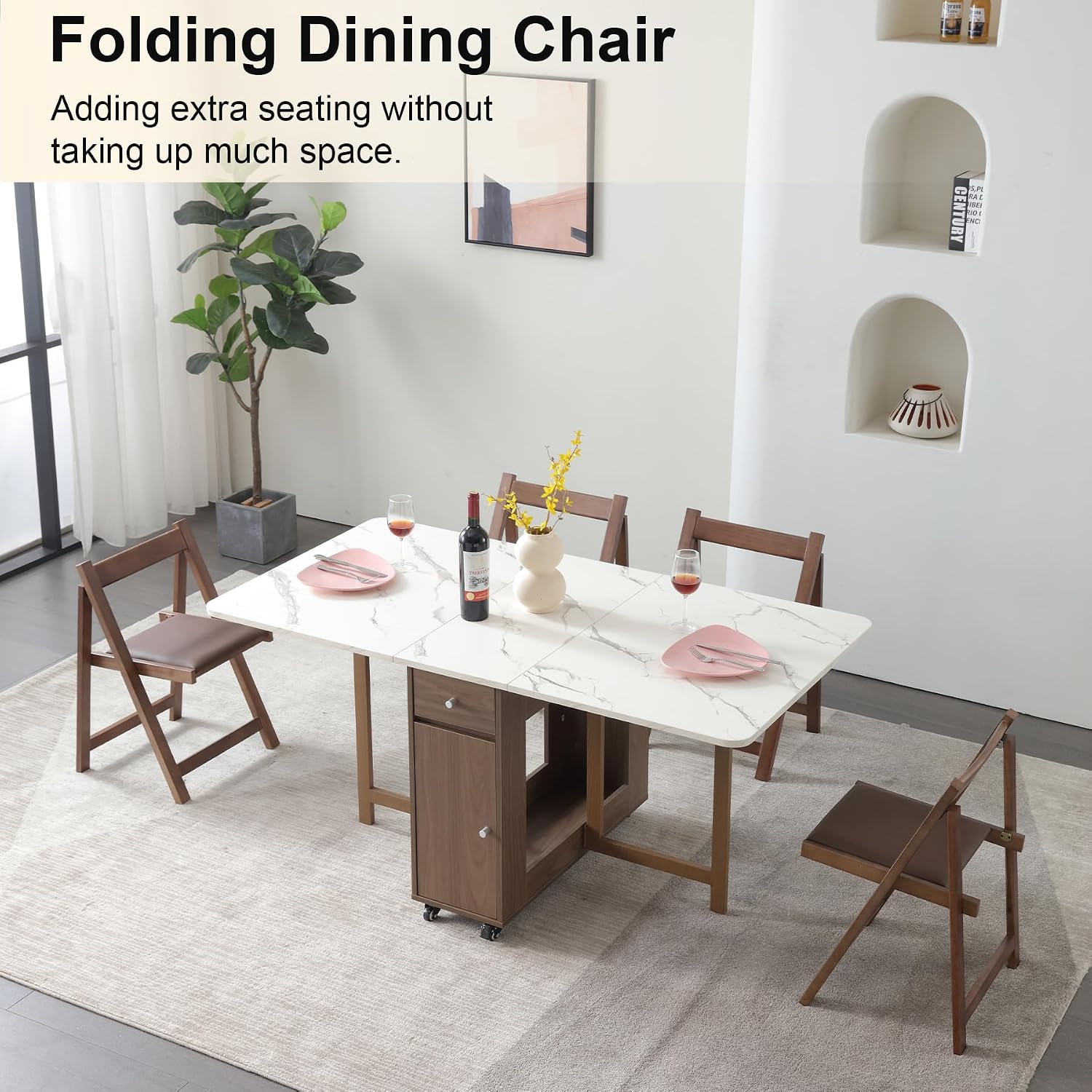 Folding Dining Chairs with Cushion, Padded Folding Chairs Lightweight, Modern Folding Patio Chairs, Wooden Dining Chairs, Foldable Chairs Set of 2 for Picnic, Camping, Office, Party, Walnut