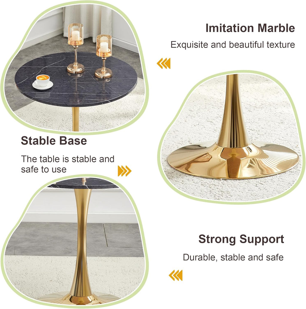 Marble Pattern Round Dining Table for Small Space,32" Tulip Tables with Gold Metal Pedestal Base,Bistro Table for 2/3/4 People for Office,Apartment,Kitchen,Break Room(Only Table)