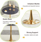 Marble Pattern Round Dining Table for Small Space,32" Tulip Tables with Gold Metal Pedestal Base,Bistro Table for 2/3/4 People for Office,Apartment,Kitchen,Break Room(Only Table)