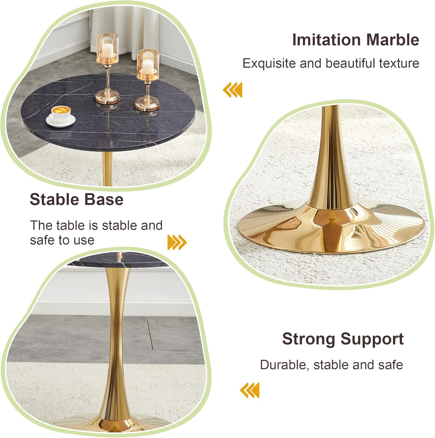 Marble Pattern Round Dining Table for Small Space,32" Tulip Tables with Gold Metal Pedestal Base,Bistro Table for 2/3/4 People for Office,Apartment,Kitchen,Break Room(Only Table)