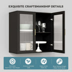24”W Wall Cabinet with Acrylic Glass Doors Set of 2, Kitchen Wall Cabinets with Adjustable Shelf, Laundry Room Wall Mounted Cabinet, Bathroom Wall Cabinet with Light(Black)