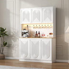 71" Black Kitchen Pantry with Power Outlet & LED Light, Large Kitchen Hutch Cabinet with Adjustable Shelf, Modern Buffet Cabinet with 6 Doors, Food Pantry Storage for Dining Room (White 6 Doors)