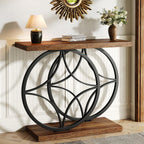 knoworld 39.4" Console Table, Industrial Entryway Table with Anti-Tilt Design, Narrow Wood Accent Sofa Table Behind Couch with Double Circle Base for Entryway, Living Room, Hallway, Foyer