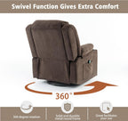 Ketaiyou Rocker Swivel Recliner Chair for Adults, Overstuffed Large Manual Recliner Glider with Massage and Heat, Comfy Soft Fabric Living Room Reclining Sofa Chair (Cocoa1)