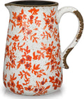 Ceramic Rustic Farmhouse Vase, 7.9" Orange Red and White Vase for Centerpieces Chinoiserie Vases Pottery Jug with Handle Chinoiserie French Country Decor Vintage Vases for Kitchen Dinner Table